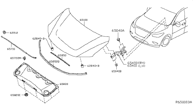2018 Nissan Pathfinder  Seal-Hood, Front RH Diagram for 658209PF0A