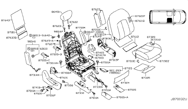 2011 Nissan Quest Heater Unit Front Seat Back Diagram for 876351JB6C