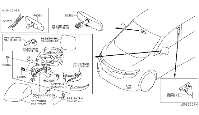 2013 Nissan Quest Mirror Assy-Inside Diagram for 963219Y000