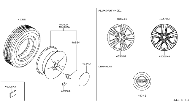 2013 Nissan Quest  Aluminum Wheel Diagram for D03001JH2A