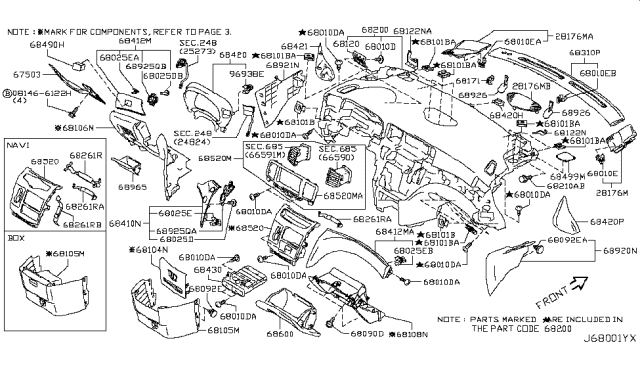 2014 Nissan Quest  Panel & Pad Assy-Instrument Diagram for 682001JA2A