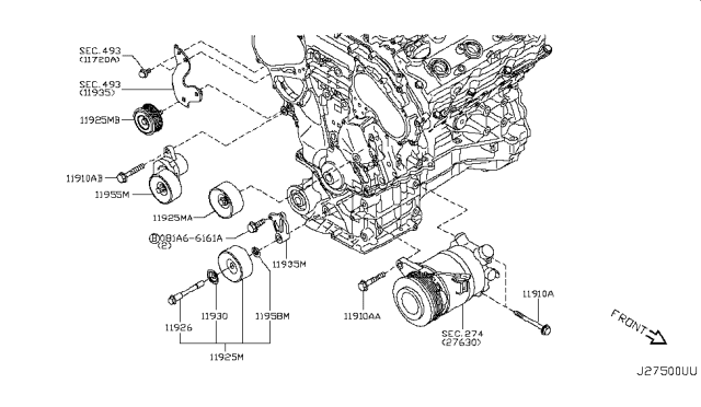 2014 Nissan Quest Bolt Diagram for 11916JA10D
