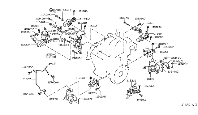 2016 Nissan Quest Engine Mounting Bracket Diagram for 112313KA0A
