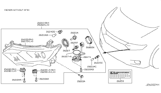 2011 Nissan Quest  Passenger Side Headlight Assembly Diagram for 260101JA0A