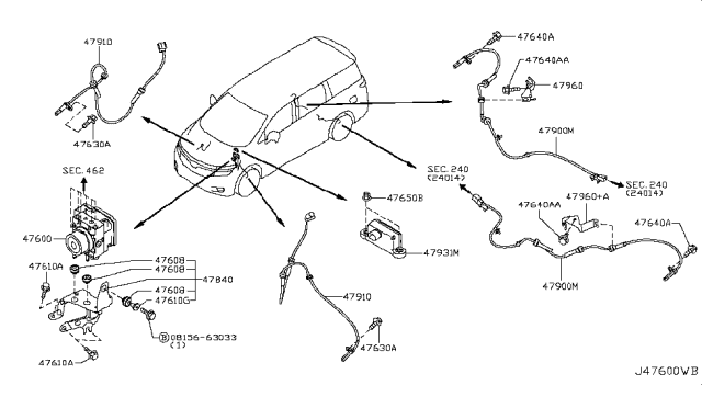 2015 Nissan Quest  Sensor Assembly-Anti SKID, Front RH Diagram for 479101JA0B