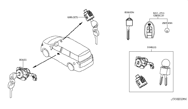 2015 Nissan Quest  Key Set Diagram for 998103WS0A