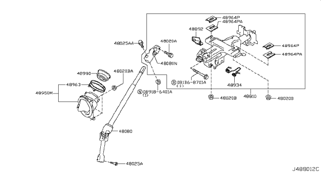 2015 Nissan Quest  Column-Steering Tilt Diagram for 488101JA1A