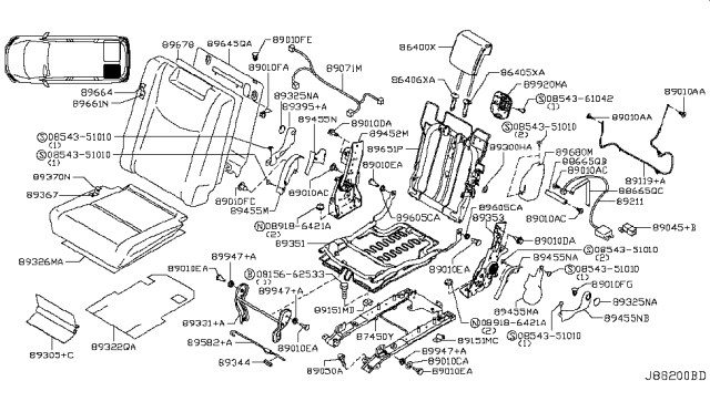 2014 Nissan Quest  Frame Assembly-B Seat Back LH Diagram for 896511JA0D