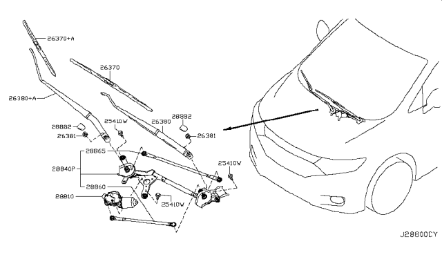 2013 Nissan Quest Right Wiper Arm Diagram for 288861JA0B