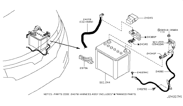 2011 Nissan Quest  Holder-Fusible Link Diagram for 24380JA00B