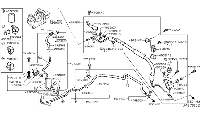 2012 Nissan Quest  Hose - Return, Power Steering Diagram for 497251JA1B