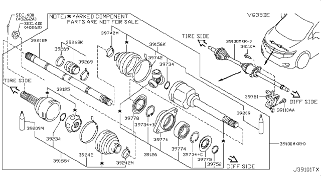 2017 Nissan Quest  Retainer-Bearing, Front Drive Shaft Diagram for 39776JG72B