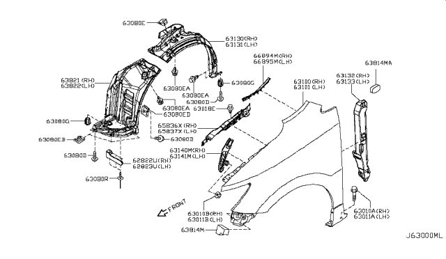 2013 Nissan Quest  Stay-Front Fender, RH Diagram for 631801JA0A