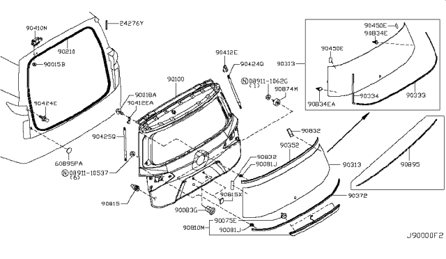 2013 Nissan Quest  Stay Assy-Back Door, RH Diagram for 904501JA2A