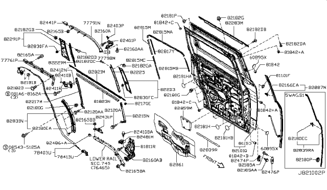 2012 Nissan Quest  Tape-Slide Door SASH, Front LH Diagram for 828171JA0A
