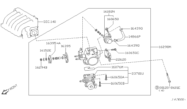 2000 Nissan Maxima Throttle Chamber Assembly Diagram for 161192Y900