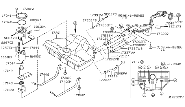 2002 Nissan Maxima  Fuel Tank Assembly Diagram for 172022Y901