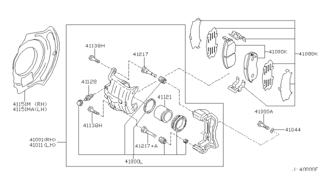 2002 Nissan Maxima Front Brake Pads Kit Diagram for 410602Y990