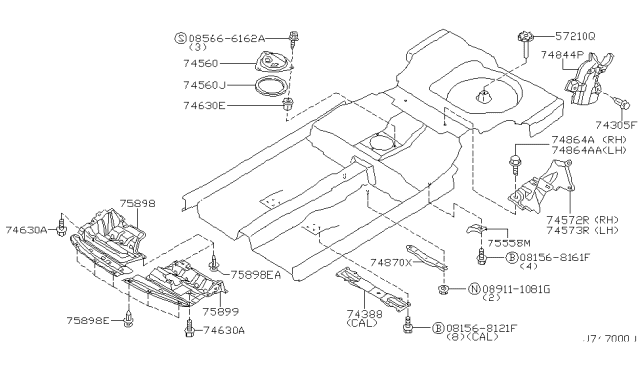 2000 Nissan Maxima Clamp-Spare Tire Diagram for 7481040U00