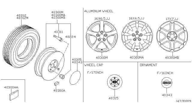 2001 Nissan Maxima  Wheel Lug Nut Diagram for 4022440P00