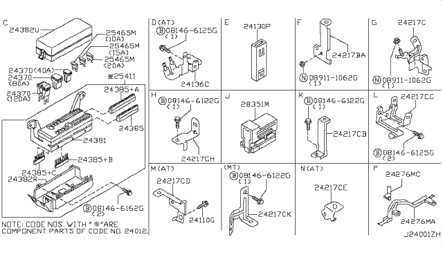 2001 Nissan Maxima  Bracket-Harness Clip Diagram for 242395Y705