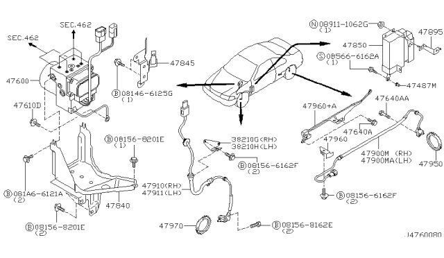 2002 Nissan Maxima Bolt Hex, Pp W/WLW & Pw Diagram for 081568162E