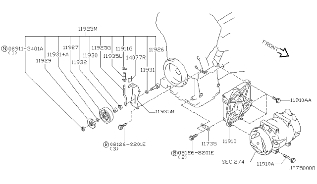 2001 Nissan Maxima Bolt Diagram for 119164W011