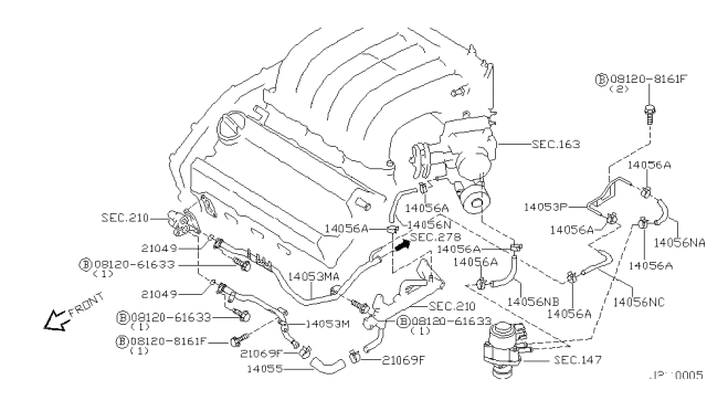 2000 Nissan Maxima Hose-Water Diagram for 140562Y001