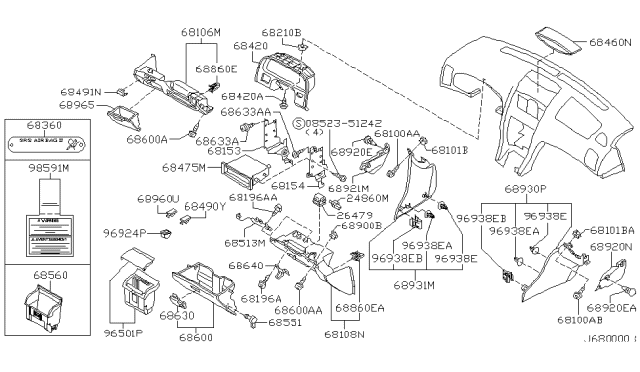 2001 Nissan Maxima  Panel-Instrument Lower, Assist Diagram for 681083Y100