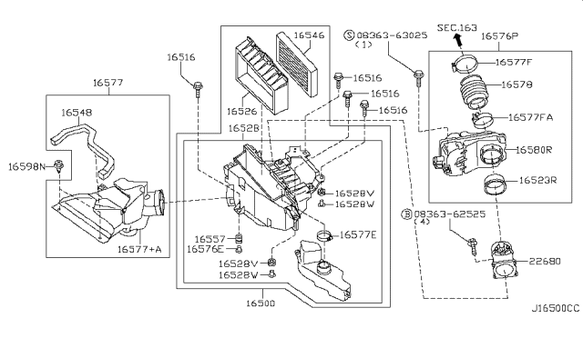 2003 Nissan Maxima Bolt-Center Diagram for 165165Y700