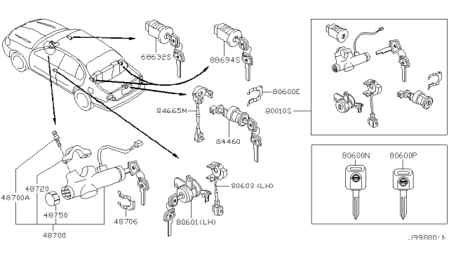 2001 Nissan Maxima  Key Blank Sub Diagram for H05655M010