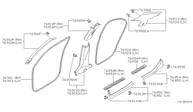 2003 Nissan Maxima Welt-Body Side, Front LH Diagram for 769222Y900