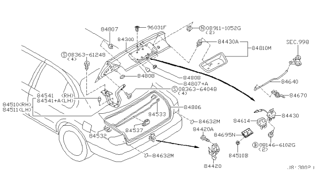 2003 Nissan Maxima  Bumper-Trunk Lid Diagram for 0165802091
