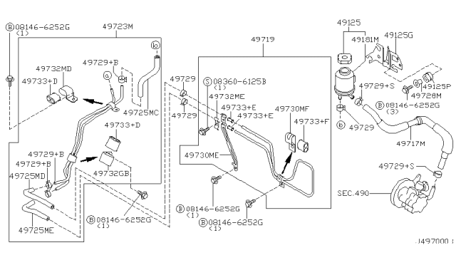 2000 Nissan Maxima Hose-Return, Power Steering Diagram for 497252Y010