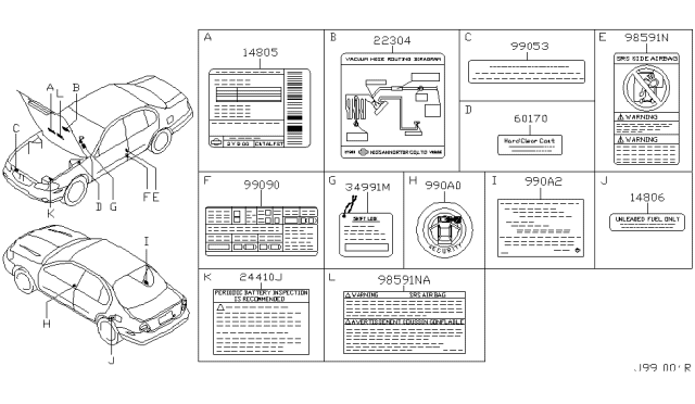 2001 Nissan Maxima  Sticker-Emission Control Diagram for 148054Y900
