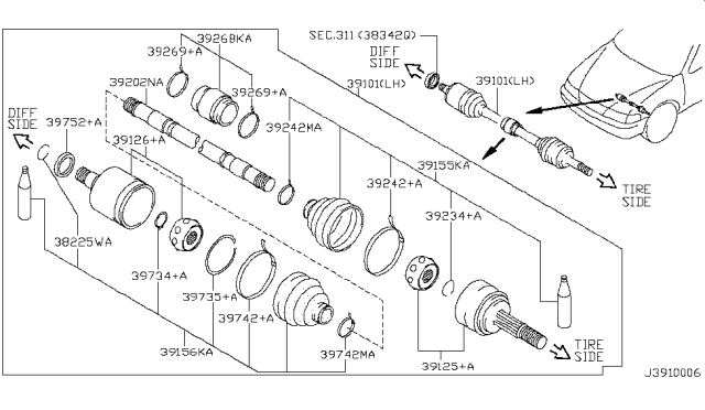 2000 Nissan Maxima DAMPER Kt Front Drive Diagram for 392685U027