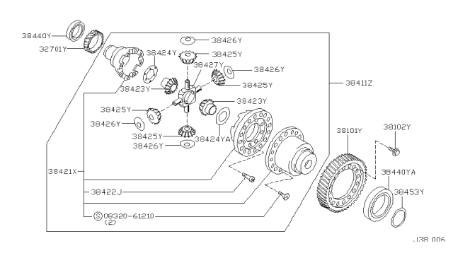 2001 Nissan Maxima  Bolt-Drive Gear Diagram for 3810280X00
