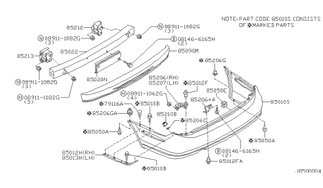 2000 Nissan Maxima Bracket-Rear Bumper, LH Diagram for 850412Y900