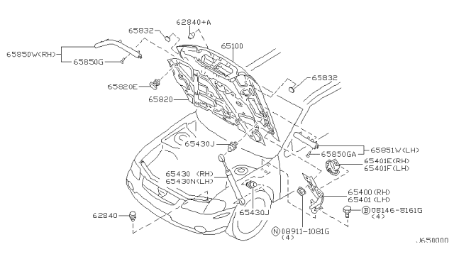 2001 Nissan Maxima Hinge Assembly-Hood, RH Diagram for 654002Y000