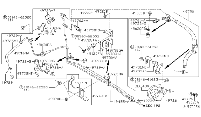 2002 Nissan Maxima  Hose & Tube Set-Power Steering Diagram for 497102Y900