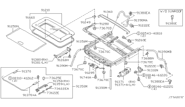 2003 Nissan Maxima  Weatherstrip-Lid Diagram for 912462Y000