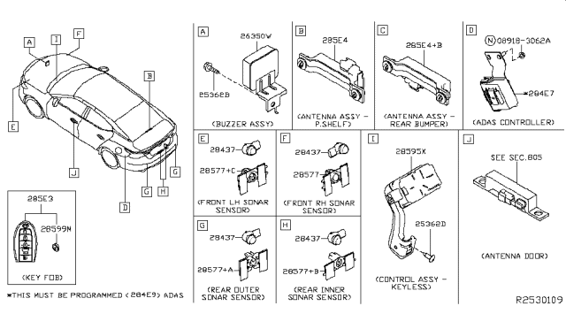 2018 Nissan Maxima  Sensor Assy-Distance Diagram for 284384RA1B