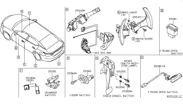 2017 Nissan Maxima Switch Assy-Combination Diagram for 255603TP1A
