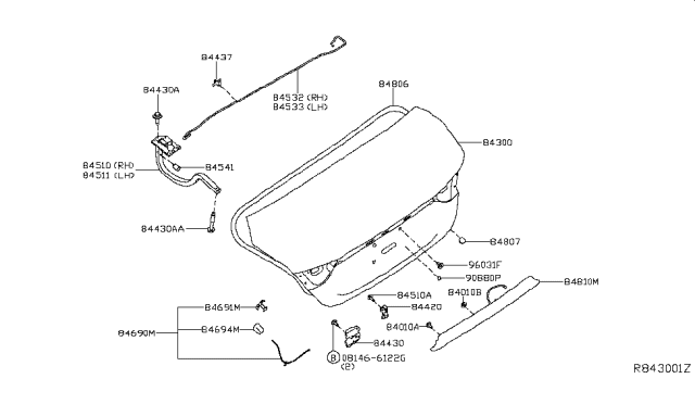 2018 Nissan Maxima Bumper-Rubber, Trunk Lid Hinge Diagram for 845503BA0A