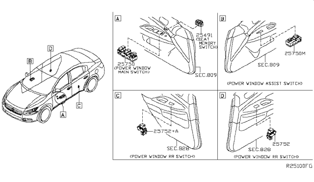 2018 Nissan Maxima Switch Assy-Power Window, Assist Diagram for 254114RA0A
