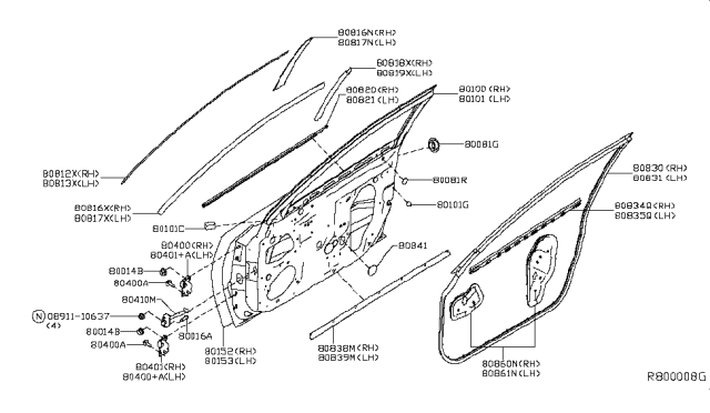 2019 Nissan Maxima  Seal-Front Door Parting, LH Diagram for 808394RA0A