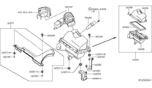 2016 Nissan Maxima  Air Duct Diagram for 165764RA0A