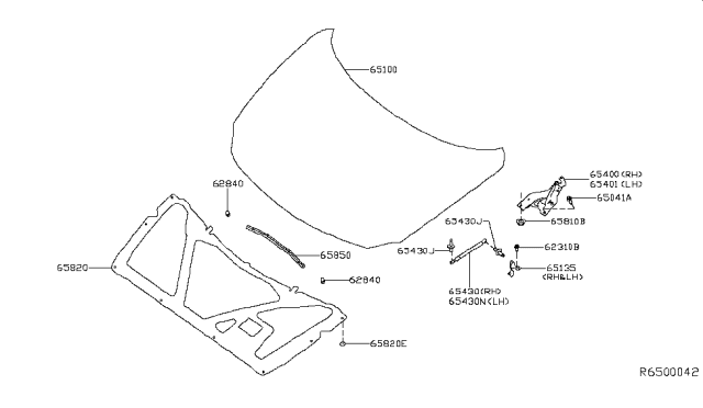 2018 Nissan Maxima  Stay Assy-Hood, LH Diagram for 654714RA0A