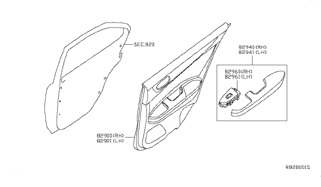 2013 Nissan Maxima  Finisher Assy-Rear Door, LH Diagram for 829A19DA0A