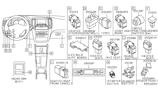 2009 Nissan Maxima  Switch-SUNROOF Diagram for 25450JK00B